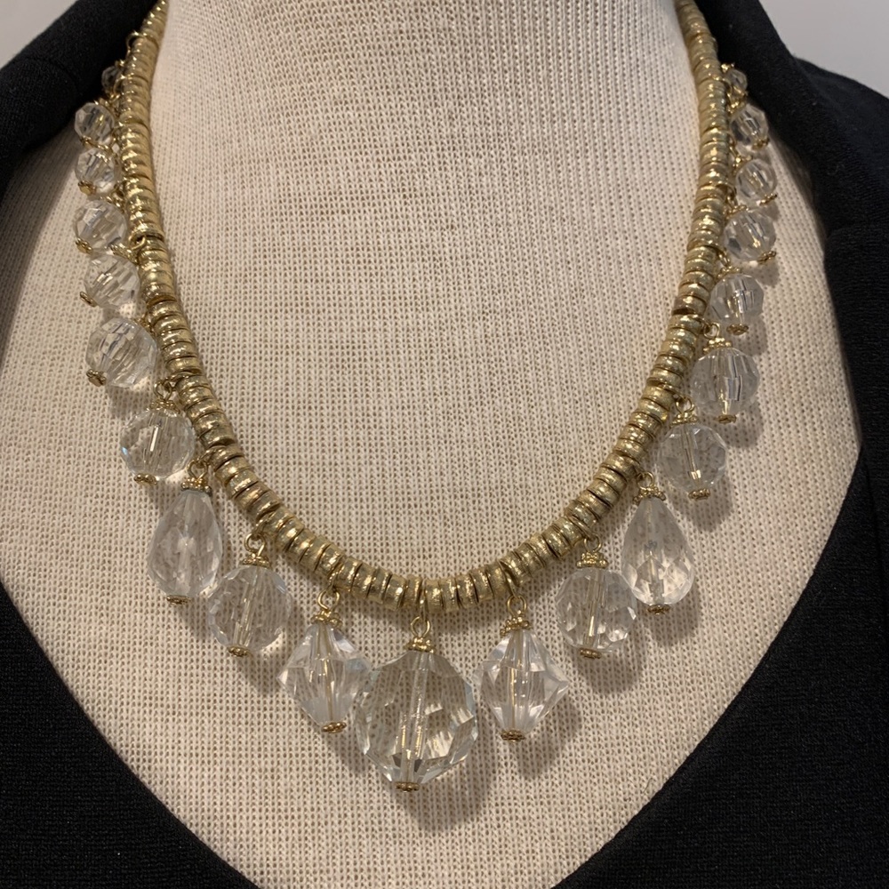 Vintage Faceted Clear Bead and Gold Tone Necklace
